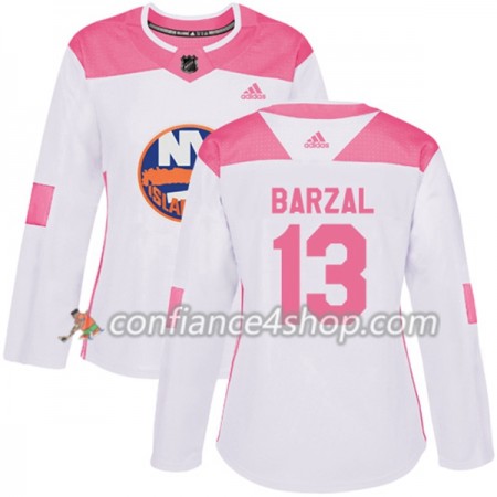 Adidas Maillot de Hockey New York Islanders Mathew Barzal 13 2017-2018 Blanc Rose Fashion Authentic - Femme